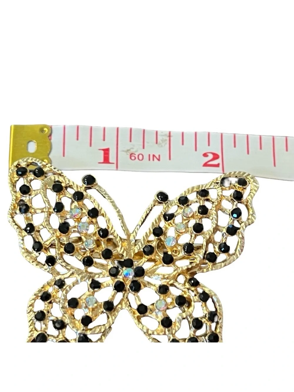 Gold Butterfly Brooch with Black and Iridescent Stones FINAL PRICE DROP